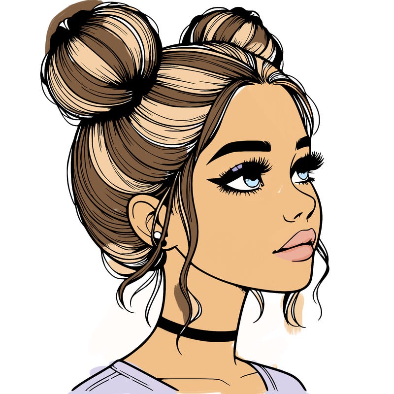 realistic girl with buns on the top of her head