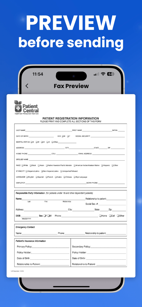 FaxFlow - Send Fax from iPhone - FaxFlowモバイルアプリ。ファックス送信前に書類プレビューを表示しています