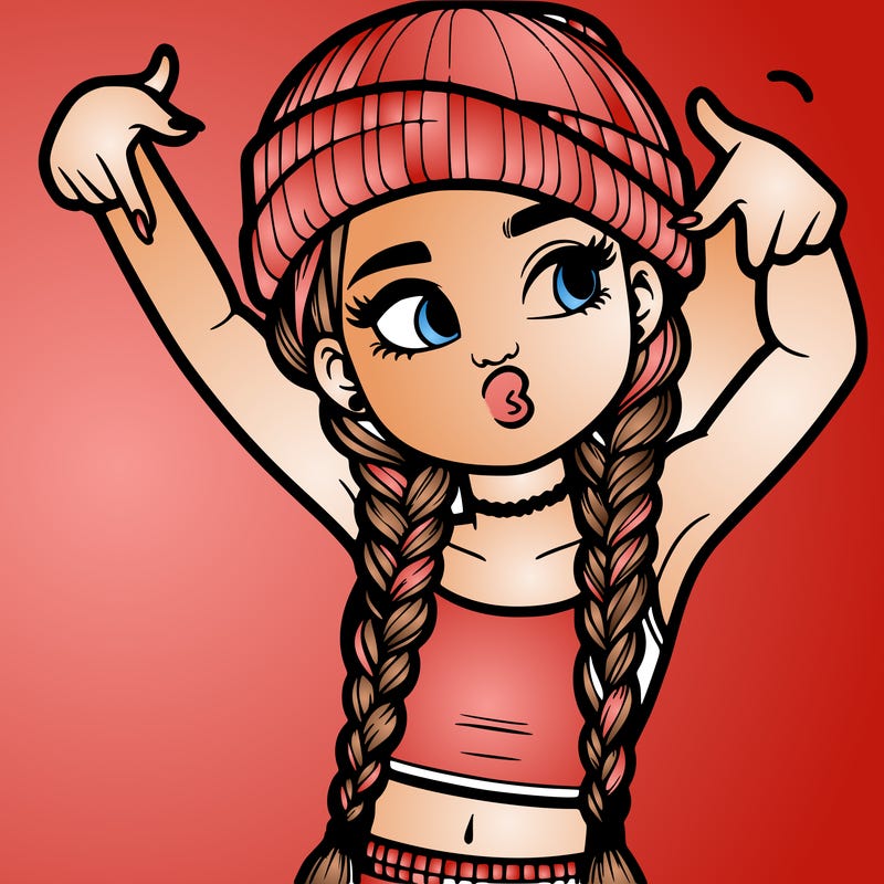 realistic teenage girl with braids and a beanie and crop top doing 🫶🏼