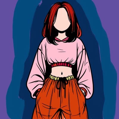 realistic girl faceless with baggy pants and a crop top