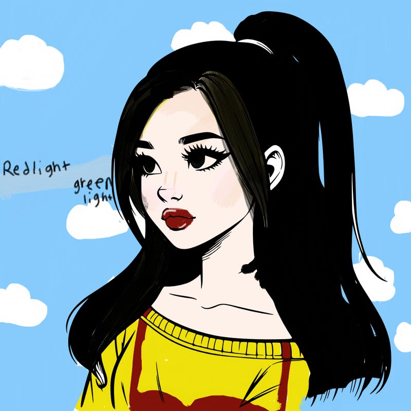 realistic girl with a high ponytail