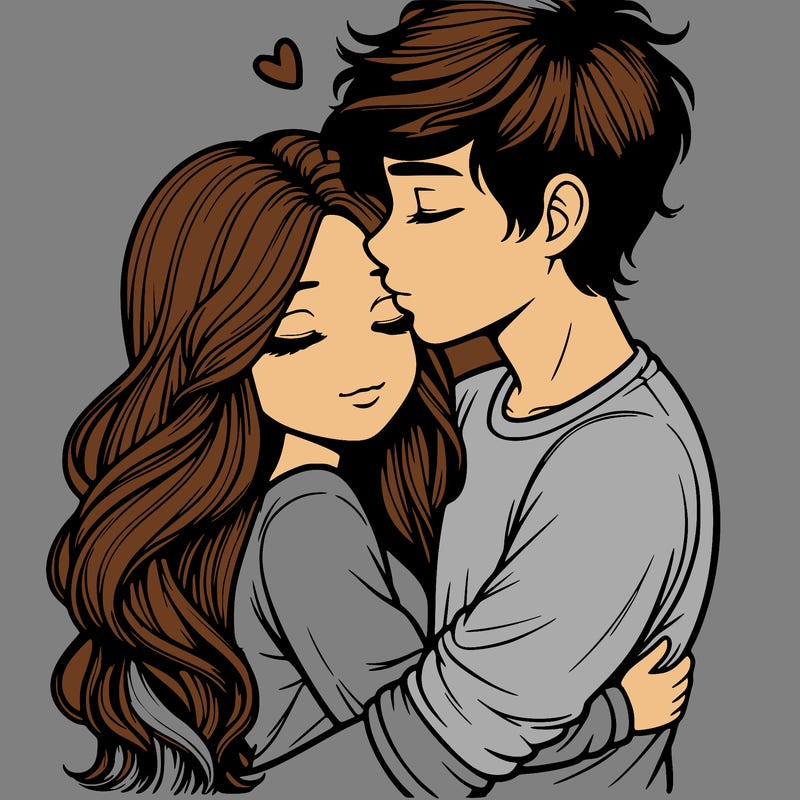 a realistic couple boy and girl hugging and kissing