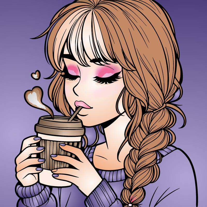 realistic girl drinking coffee