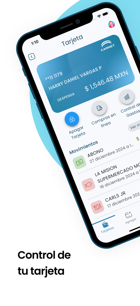 OneCard OCSI - Pantalla de la aplicación OneCard OCSI mostrando el saldo de la tarjeta y el historial de transacciones recientes.