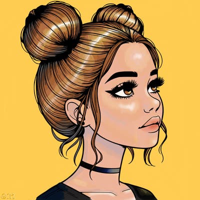 realistic girl with buns on the top of her head