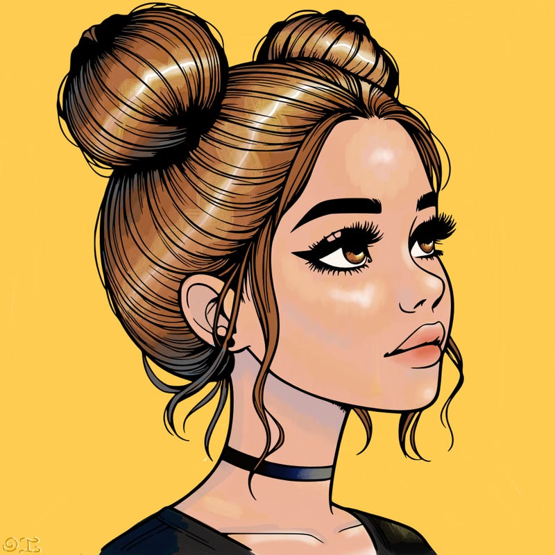 realistic girl with buns on the top of her head