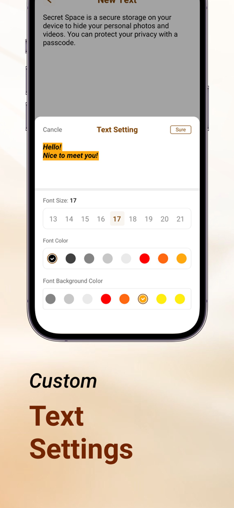Space Cleaner: File Manager - Interfaz de usuario para personalizar la fuente, el tamaño y el color del texto en la app Space Cleaner
