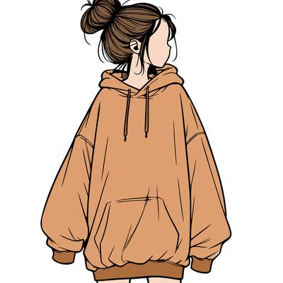 realistic girl with a oversized sweatshirt on and a bun