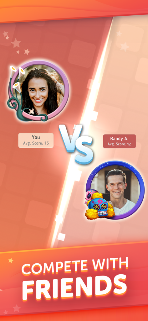 Two players competing head-to-head in a Scrabble GO match