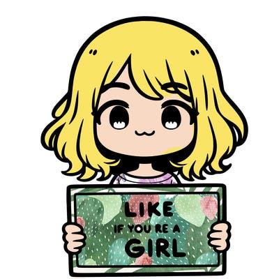 a cute girl holding a sign that says like if you’re a girl