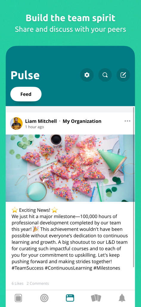 Motimate - Motimate app Pulse social feed for building team spirit and sharing professional milestones.