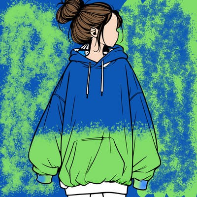 realistic girl with a oversized sweatshirt on and a bun