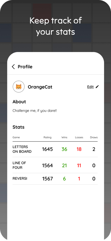 justplay (no ads) - Profilo utente nell'app justplay che mostra classifiche e statistiche di gioco per giochi da tavolo classici