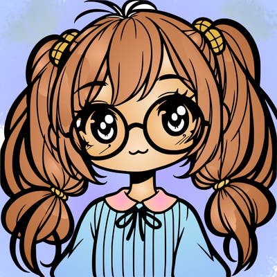 cute girl with pigtails glasses and anime
