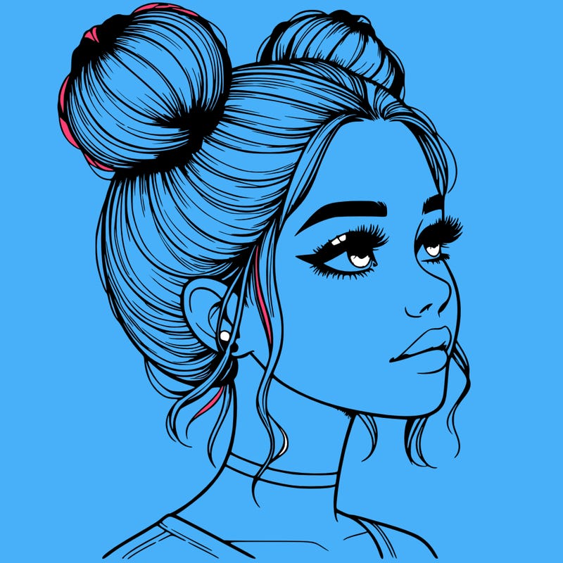 realistic girl with buns on the top of her head