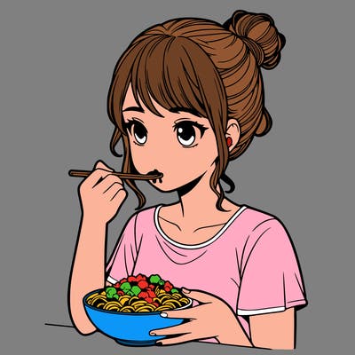 a realistic girl, eating food