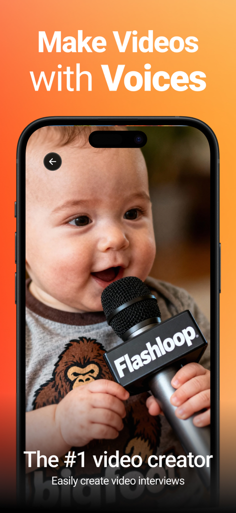 Flashloop: AI Video Generator - Flashloop app screen demonstrating AI video interview creation with voice features