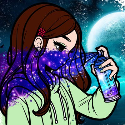 a realistic girl spray painting