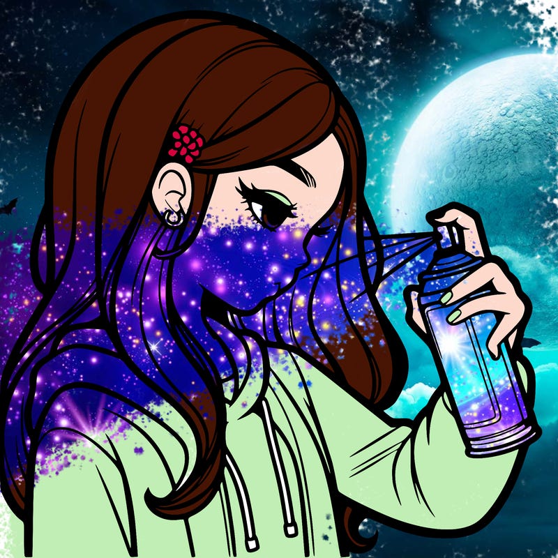 a realistic girl spray painting