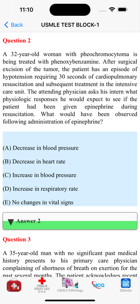 USMLE STEP 1 QUESTION BANK - USMLE Step 1 practice question interface showing a clinical case study and multiple choice options