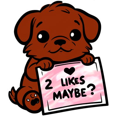a puppy holding a sign that says 2 likes maybe?