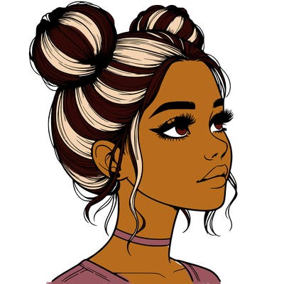 realistic girl with buns on the top of her head