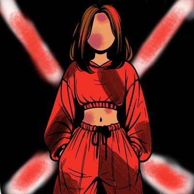 realistic girl faceless with baggy pants and a crop top