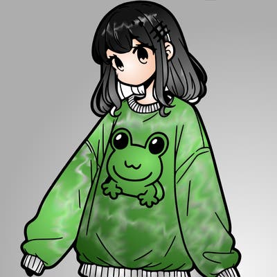girl wearing frogging sweatshirt