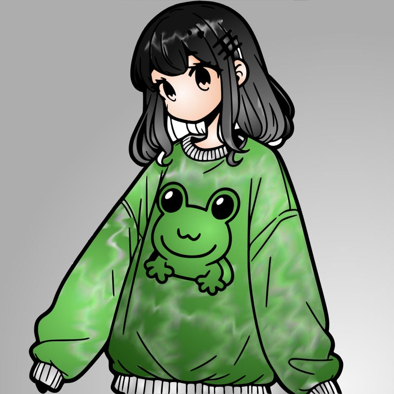girl wearing frogging sweatshirt