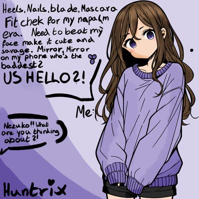 manga teen girl  in a sweater and baggy pants