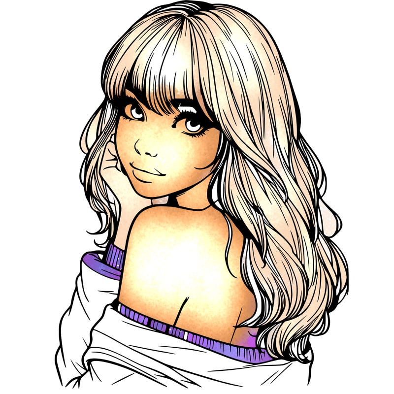 realistic girl with bangs looking over her shoulder