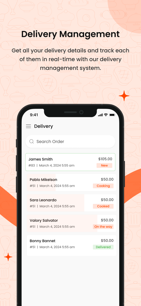 FoodMato Restaurant Partner - Real-time delivery management interface for restaurant owners showing order status from cooking to delivered