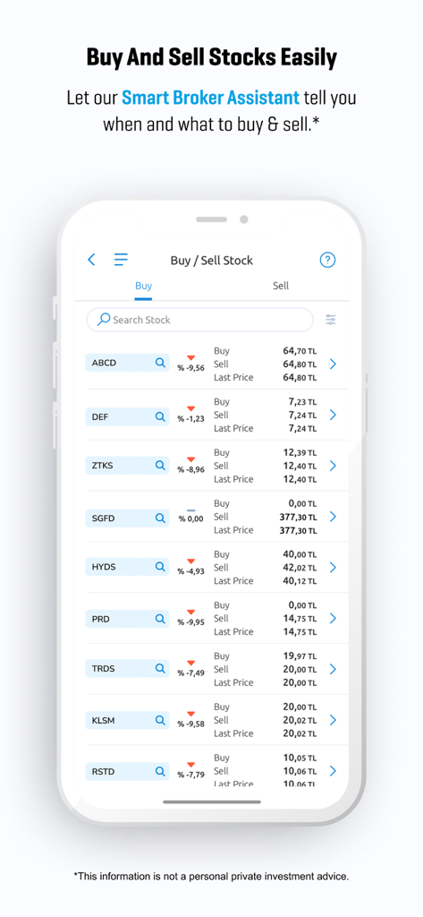 Yapı Kredi Mobile - Oberfläche der Yapi Kredi Mobile App, die Optionen für Aktienmarktinvestitionen und die Smart-Broker-Assistentenfunktion anzeigt.