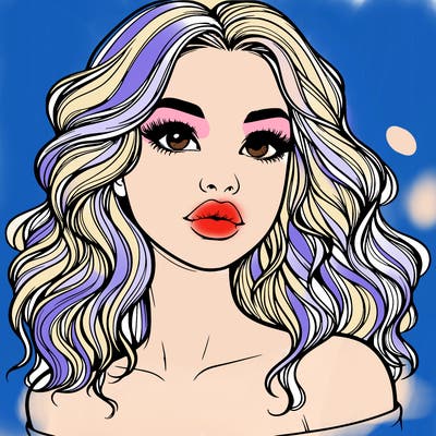 realistic girl with wavy hair and lips