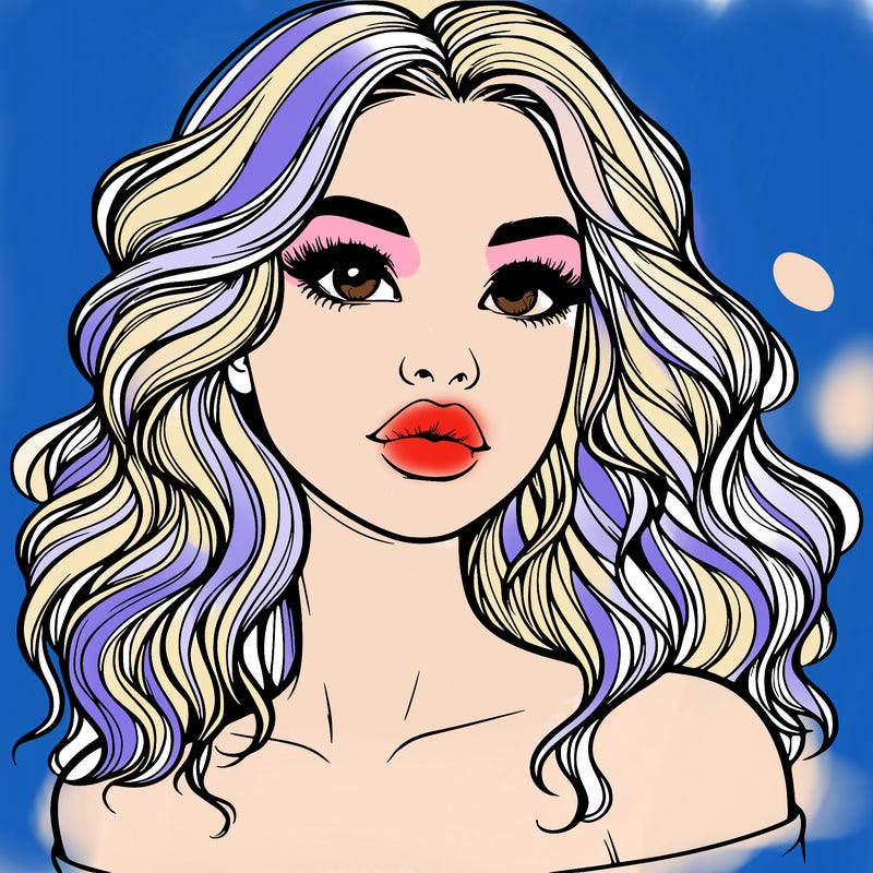 realistic girl with wavy hair and lips
