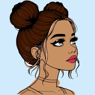 realistic girl with buns on the top of her head