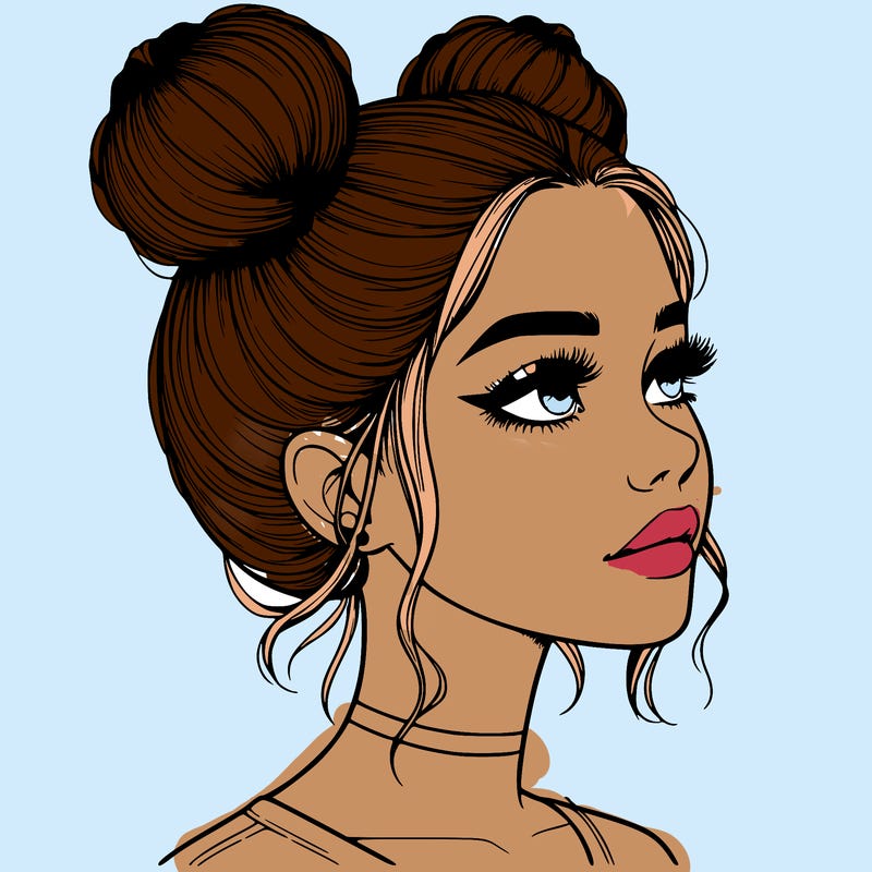 realistic girl with buns on the top of her head