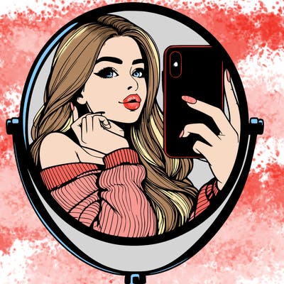 realistic girl taking mirror selfie beautiful