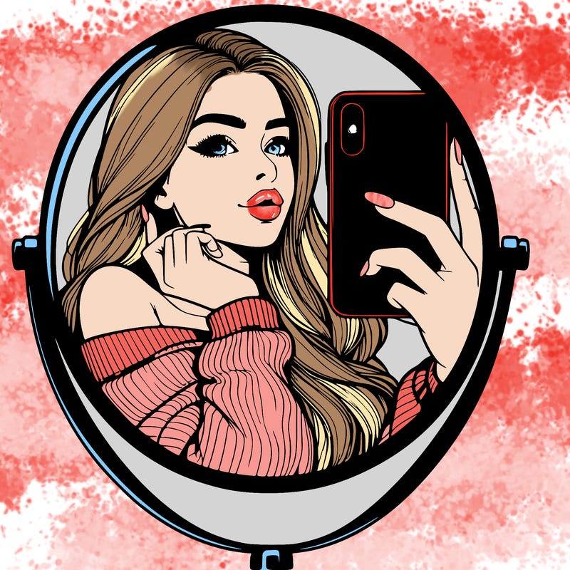 realistic girl taking mirror selfie beautiful