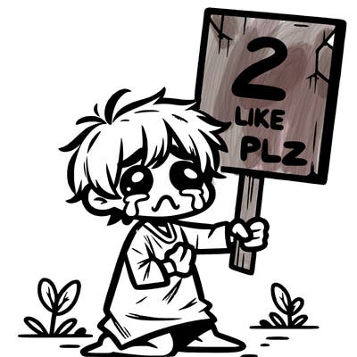 small poor toddler crying with sign that says 2 like plz