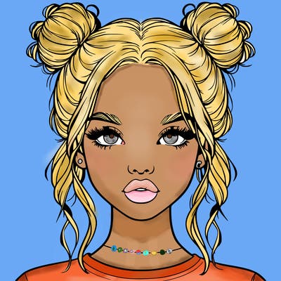 realistic girl with two buns in hair and lips