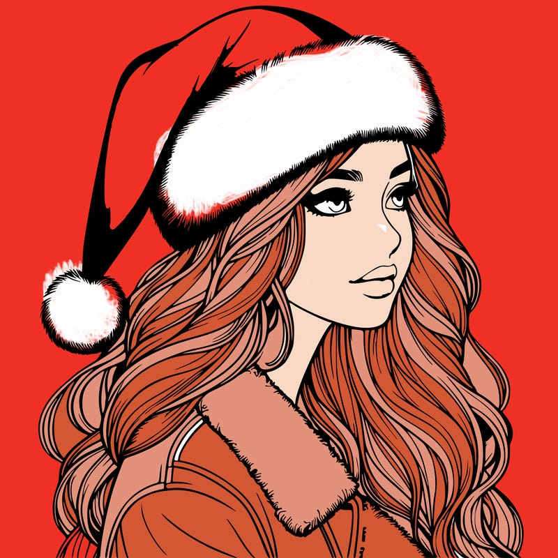 realistic girl in santa hat