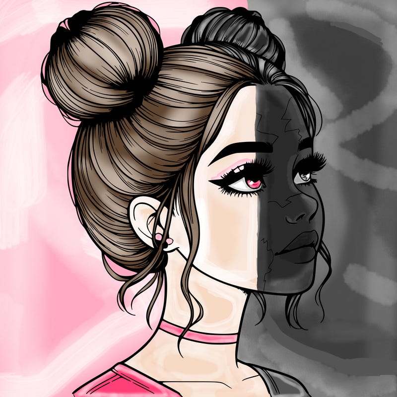 realistic girl with buns on the top of her head