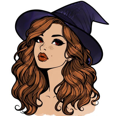 realistic witch girl with wavy hair and lips