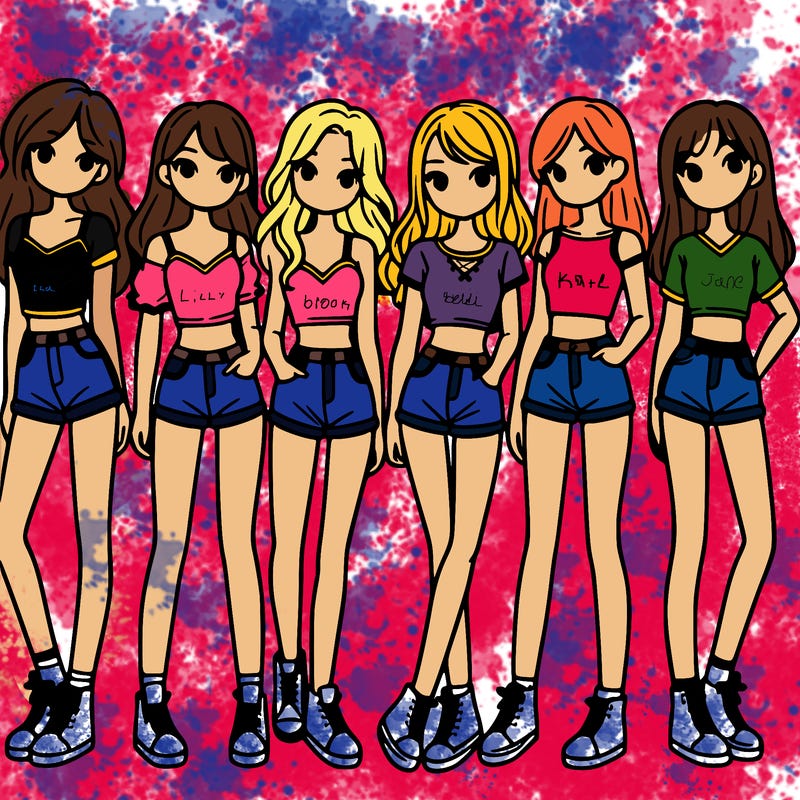 a group of girls wearing crop tops and shorts