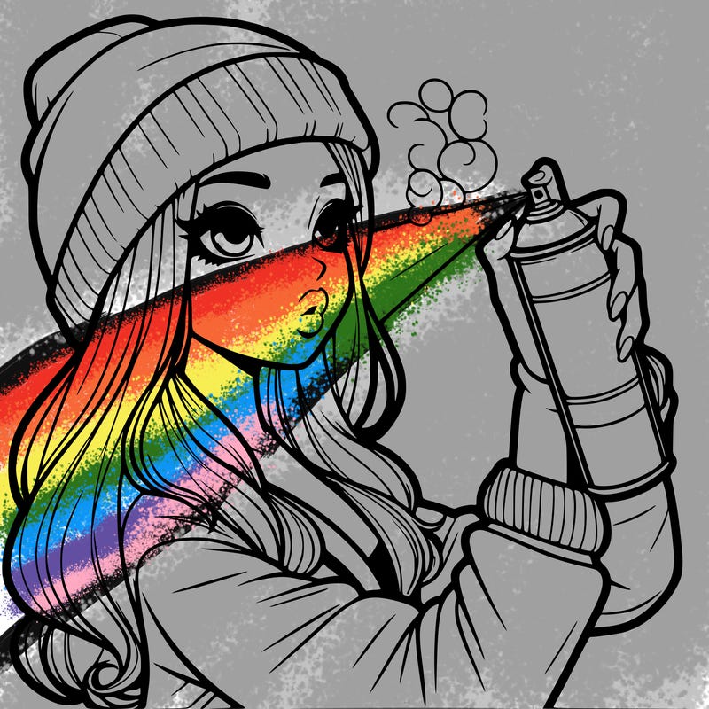 realistic girl spray painting