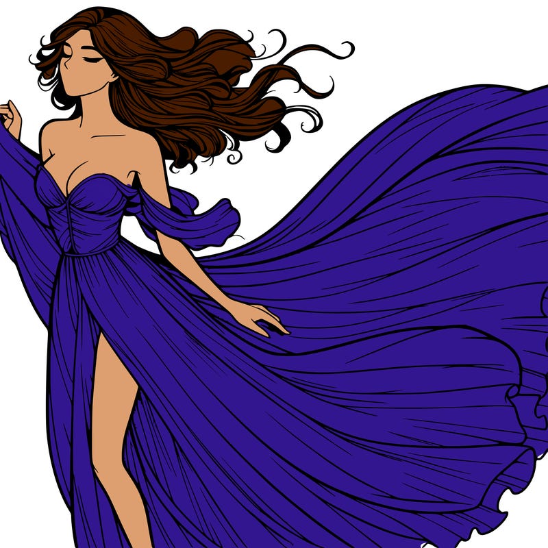 realistic woman in dress flowing the the wind