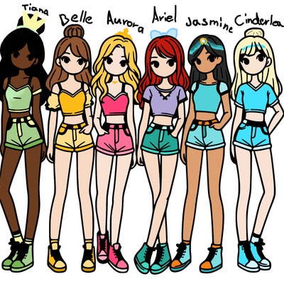a group of girls wearing crop tops and shorts