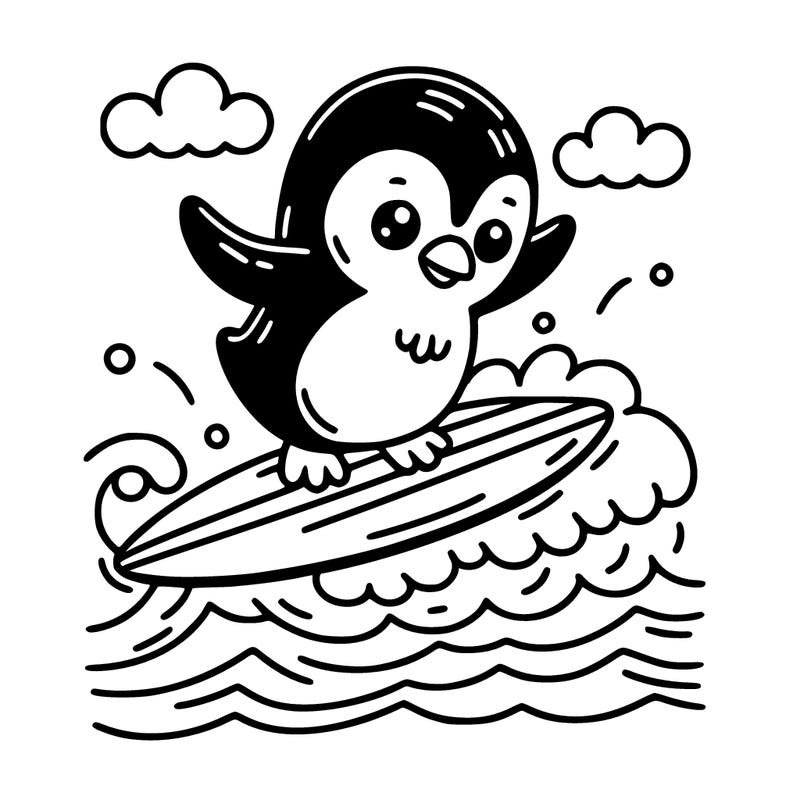 penguin surfing on ocean waves