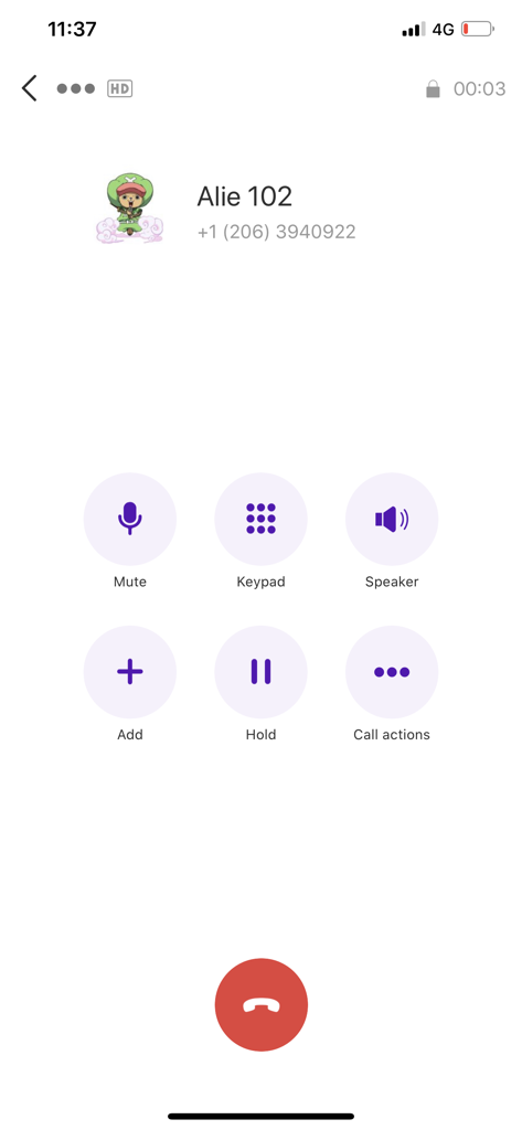 BT Cloud Work - BT Cloud Work mobile app interface showing an active business call with options for mute keypad speaker and hold